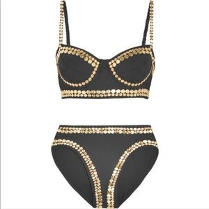 Norma Kamali Gold Studded Bikini Set